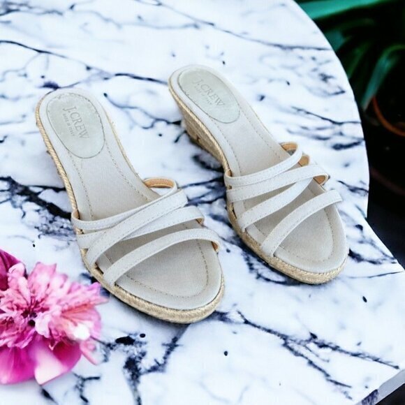J.Crew NWOT Strappy Espadrille Wedge Sandals Size 7 Light Gray - Picture 1 of 11